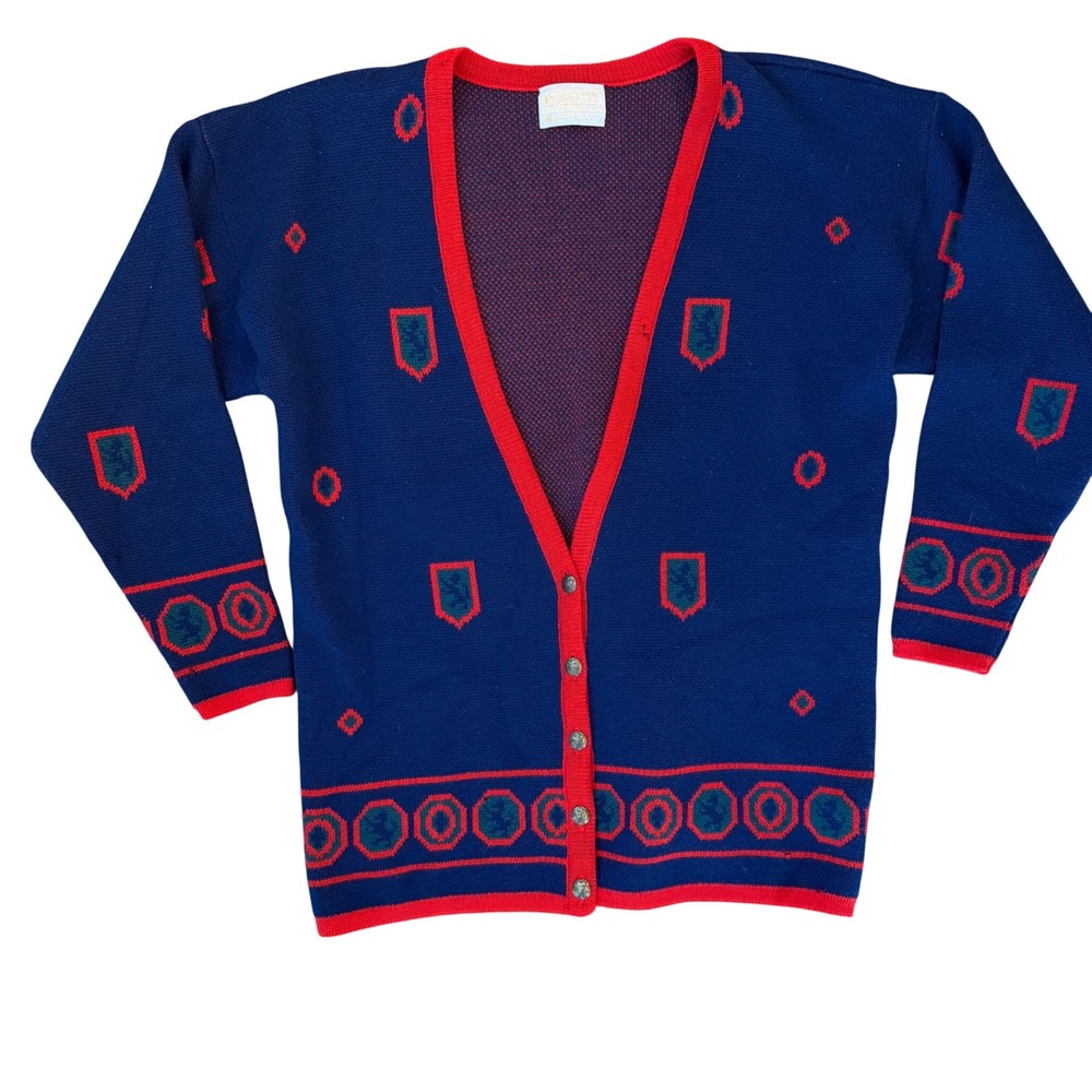 Pendleton Cardigan Sweater Women's L Blue Wool Vintage Crest Button Front Preppy